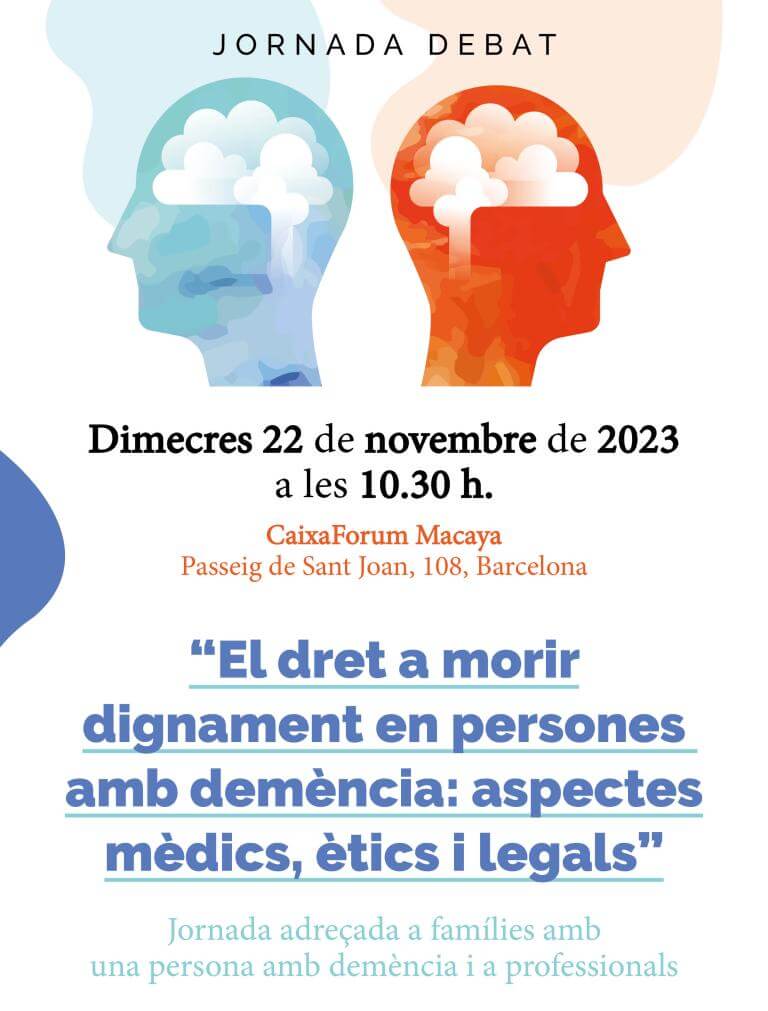 Hay la silueta de dos personas de las cuales sólo se ve de la cabeza y se interpreta que hay unas nubes dando forma al cerebro. Debajo se puede leer la información de la jornada.