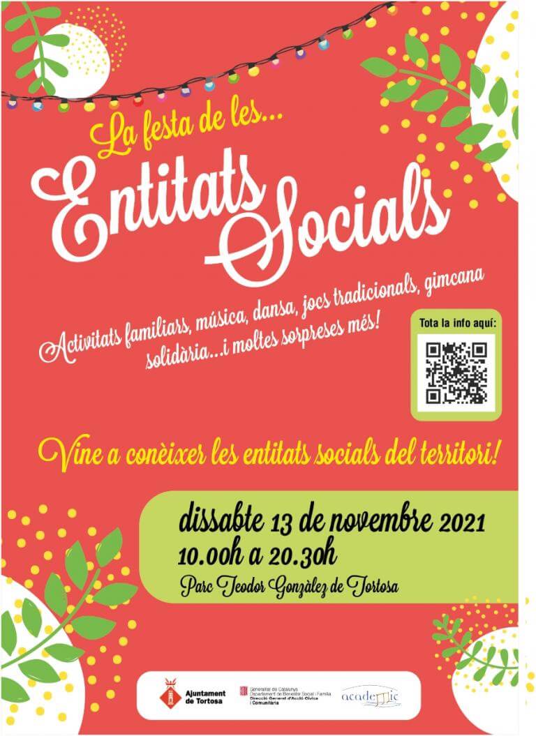 La Festa de les Entitats Socials dissabte 13 de novembre de 10h a 20:30h al Parc Teodor Gonzalez