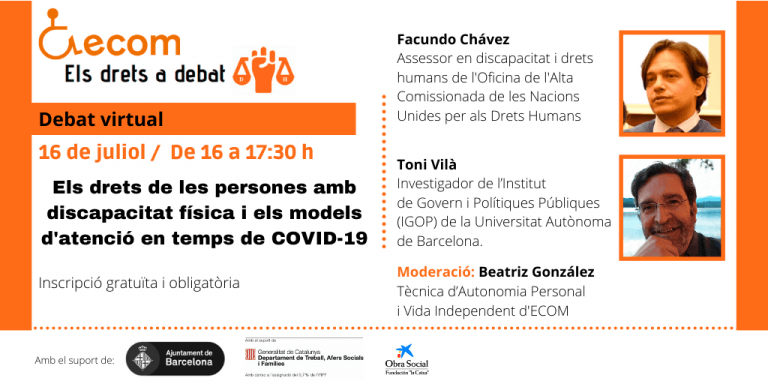 Cartell informatiu del debat virtual sobre els drets de les persones amb discapacitat física i els models d'atenció en temps de COVID-19 