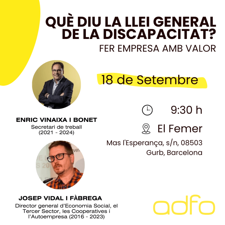 ADFO organitza, el dimecres 18 de setembre ales 9:30h , la Xerrada 