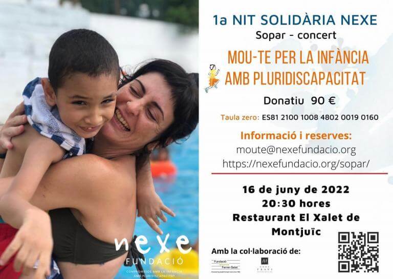 Nexe Fundació organitza, el dia 16 de juny a les 20:30, el seu primer sopar solidari, sota el títol 
