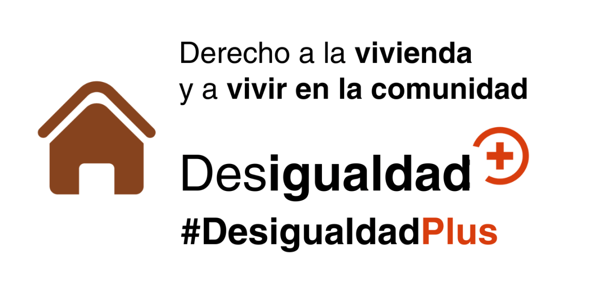 Logotipo campaña DesigualdadPlus por el derecho a la vivienda y a vivir en la comunidad