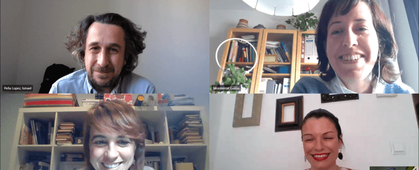Pantalla de l'ordinador amb els participants a la reunió