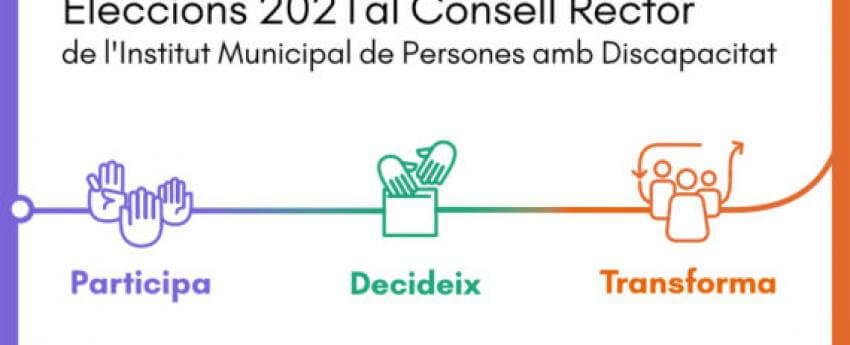 imatge promocional de les eleccions al Consell Rector, amb un lema que diu Participa, Decideix i Transforma