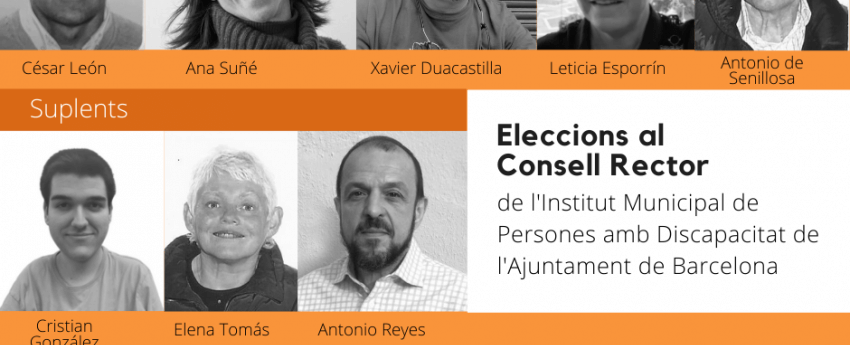 Flyer promocional de la candidatura, con las fotos y los nombres de todos los candidatos; y el lema