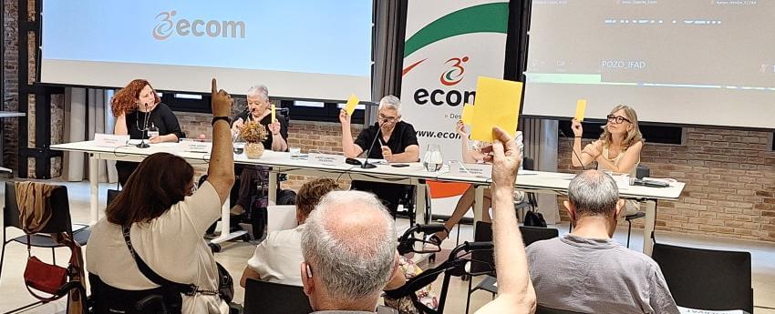 Imatge de la sala de l'Assemblea amb els assistents d'esquenes i la taula institucional de cara