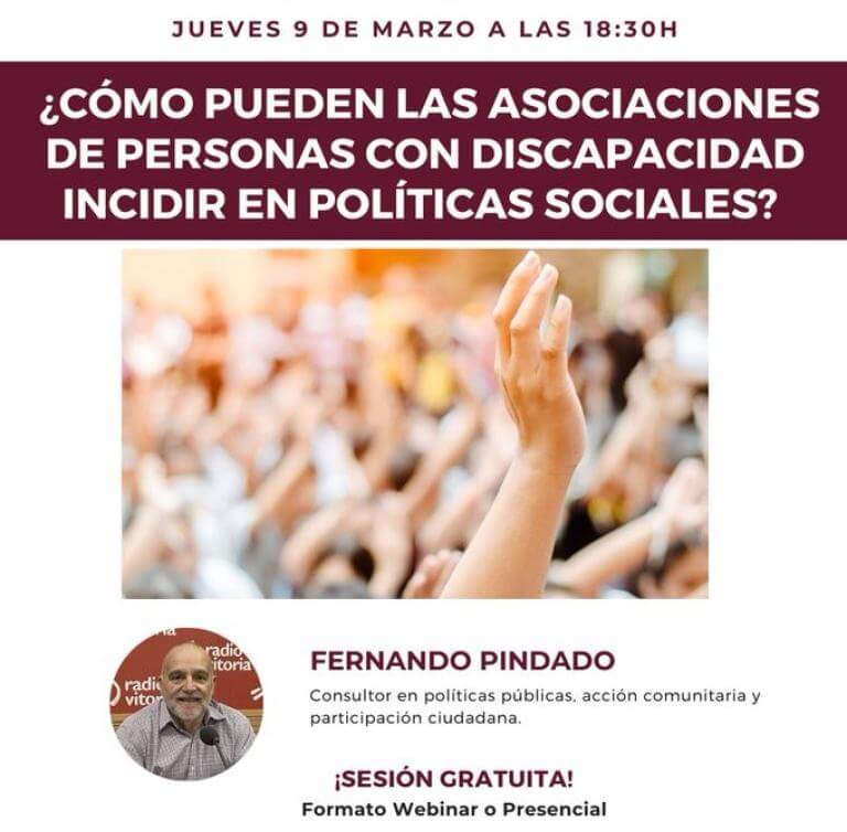 Dijous 9 de març a 18:3h a Guttmann Barcelona (c/Garcilaso, 57), una nova Àgora titulada: Com poden les associacions de persones amb discapacitat incidir en polítiques socials?