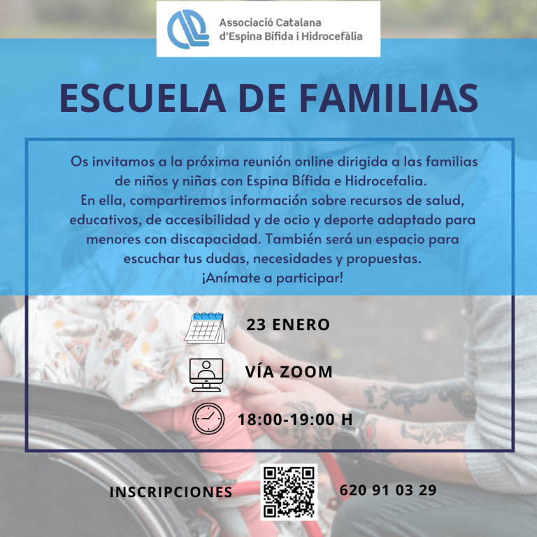 ’Associació Catalana d’Espina Bífida i Hidrocefàlia (ACAEBH) us convida, el pròxim 23 de gener de 18h a 19h, a la xerrada online 