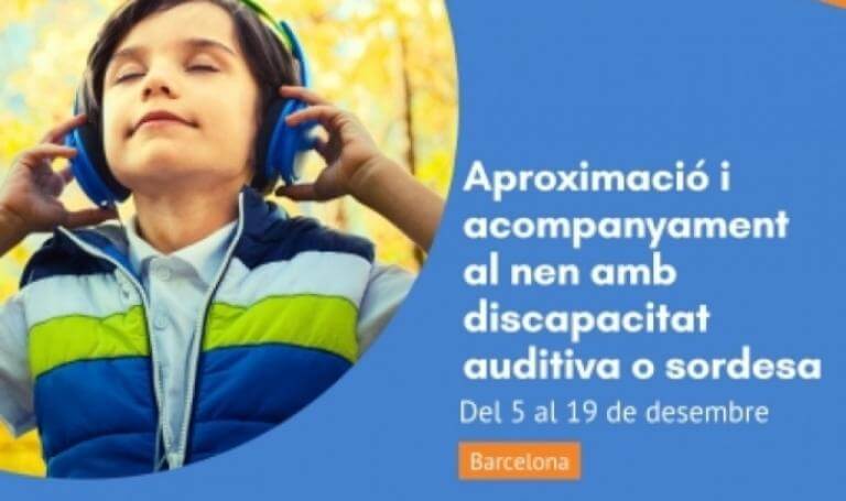 A la izquierda, la imagen de un niño con auriculares. A la derecha, el título, las fechas y el lugar del curso.
