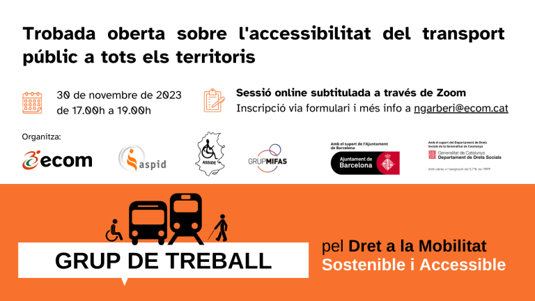 Flyer trobada sobre l'accessibilitat del transport públic a Catalunya.